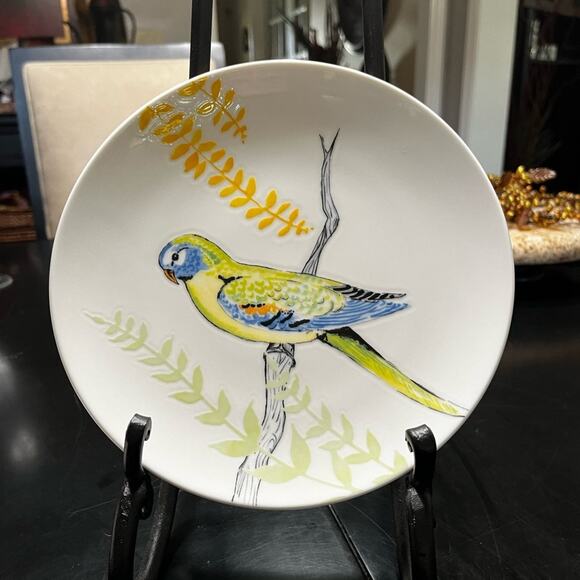 NEW Grace Anthropologie Set 4 Ceramic Parakeet Bird Salad Sandwich Dessert Pl… - Picture 6 of 15